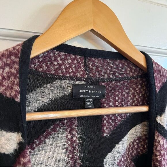 Lucky Brand Black and Pink Cardigan with Geometric Pattern - Picture 3 of 8